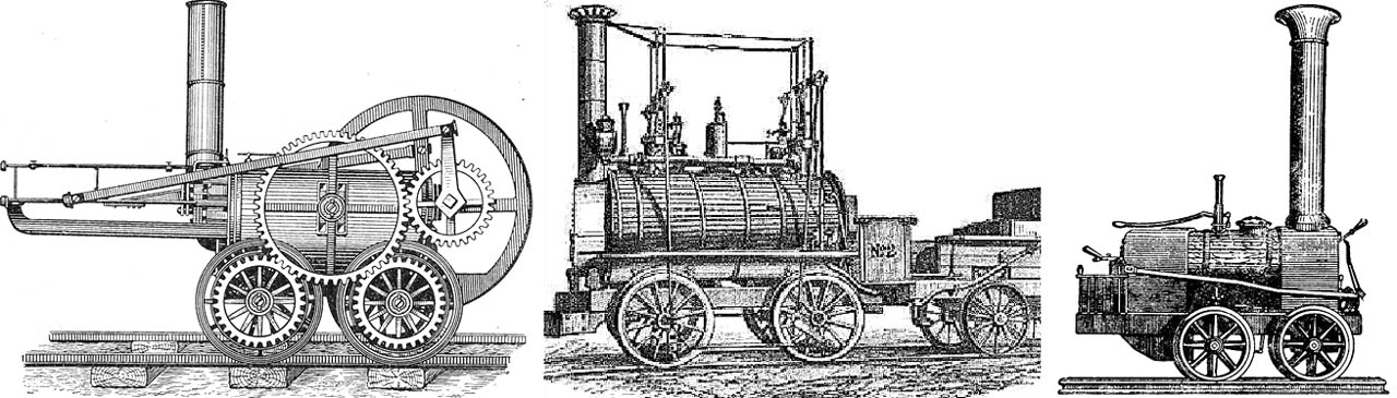 Первые паровозы Тревитика, Стефенсона и Черепанова