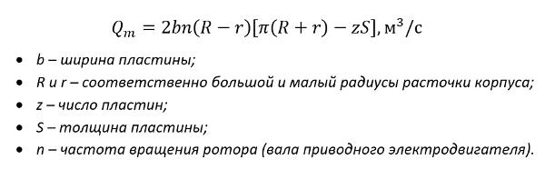 Производительность пластинчато-роторного насоса двойного действия